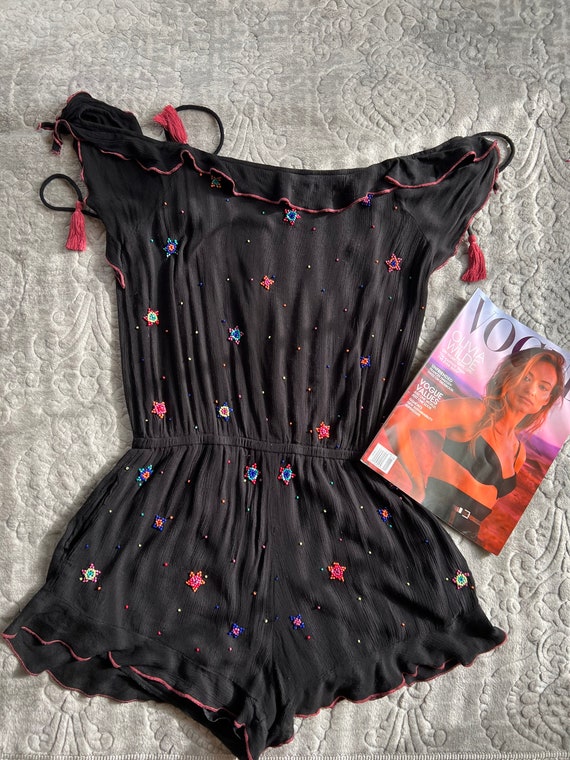 Black Beaded Mexican Style Romper - image 1