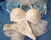 Amazing Sequins Rhinestone Bridal Lingerie Set Bra Panties Garter belt and Veil