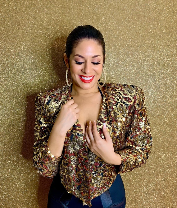 Gold Sequins Vintage Cropped Jacket