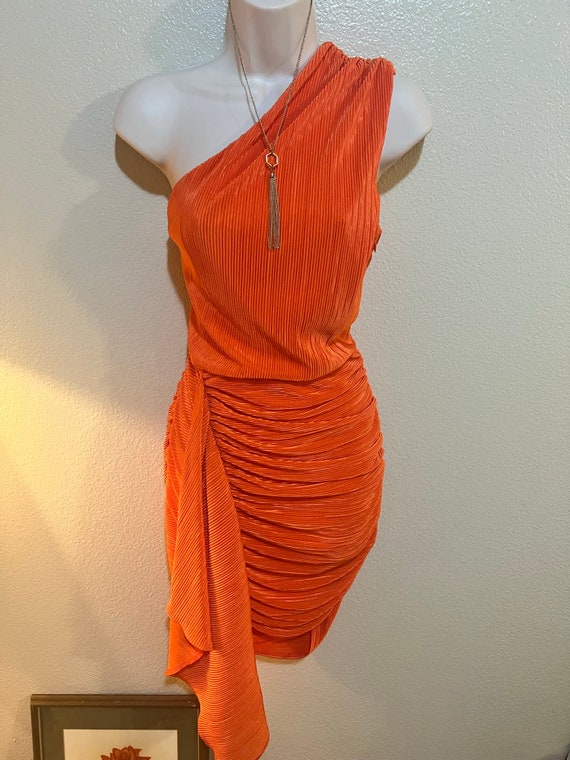Beautiful Gathered Orange One Shoulder Dress - image 7