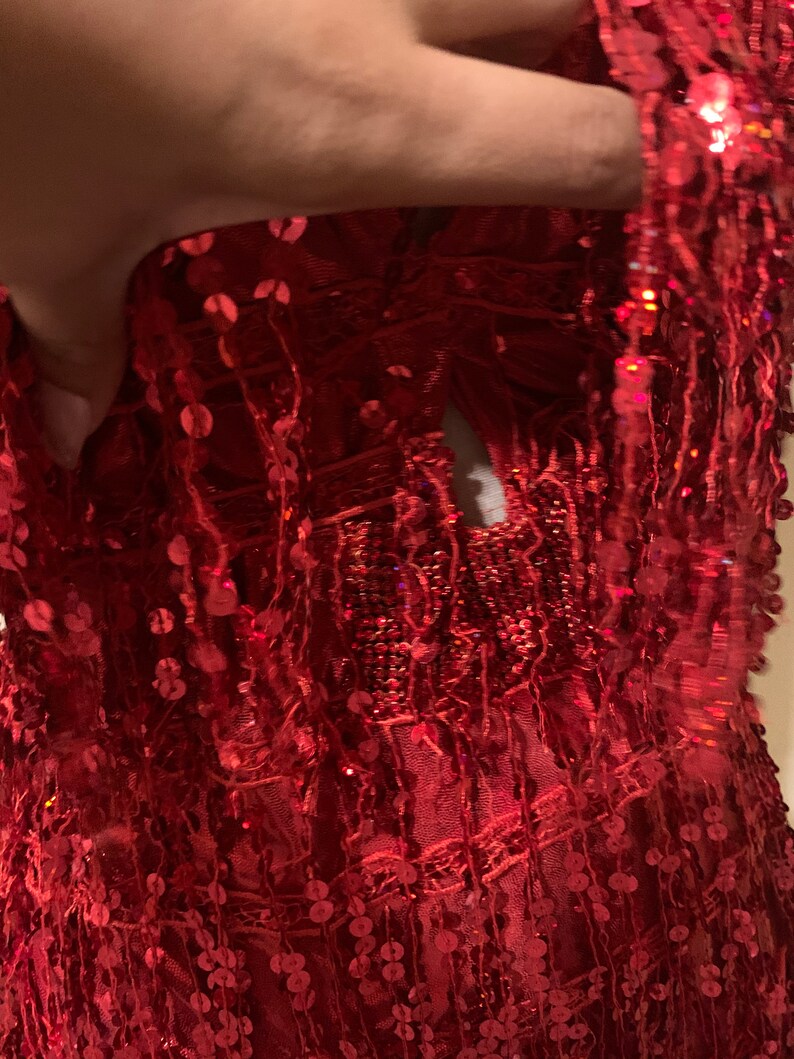 Red Glitter Sequins Fringe Tassel Dress w Ostrich Feather | Etsy