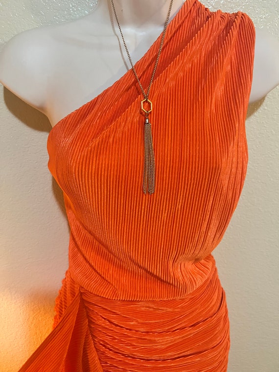 Beautiful Gathered Orange One Shoulder Dress - image 3
