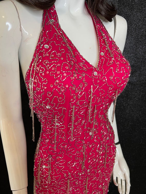 Hot Pink Vintage Cache Beaded Gown CHRISTMAS SALE - image 8