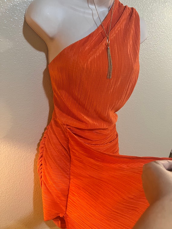 Beautiful Gathered Orange One Shoulder Dress - image 4