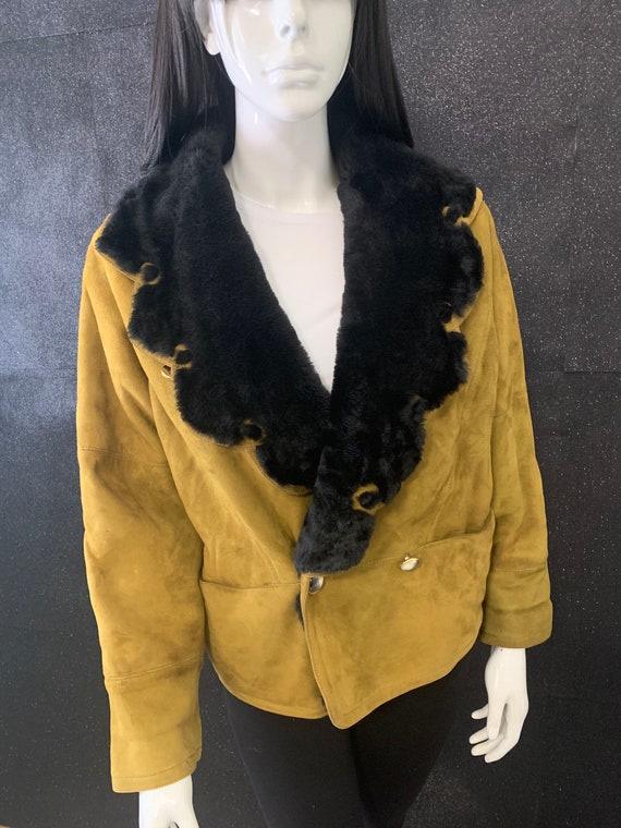 Amazing Vintage Suede Faux Black Fur Jacket Sale - image 7