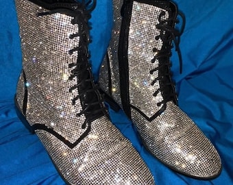 Handmade Rhinestone Combat Boots 5.5