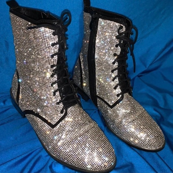 Handmade Rhinestone Combat Boots 5.5