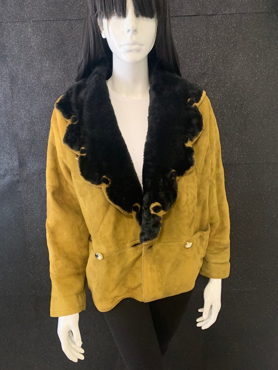 Amazing Vintage Suede Faux Black Fur Jacket Sale - image 2