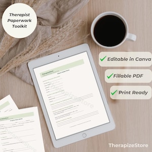 Therapist Paperwork Toolkit | Intake Form, Consent to Treat, HIPAA, Treatment Plan, Progress Notes | Editable Canva + Fillable PDF