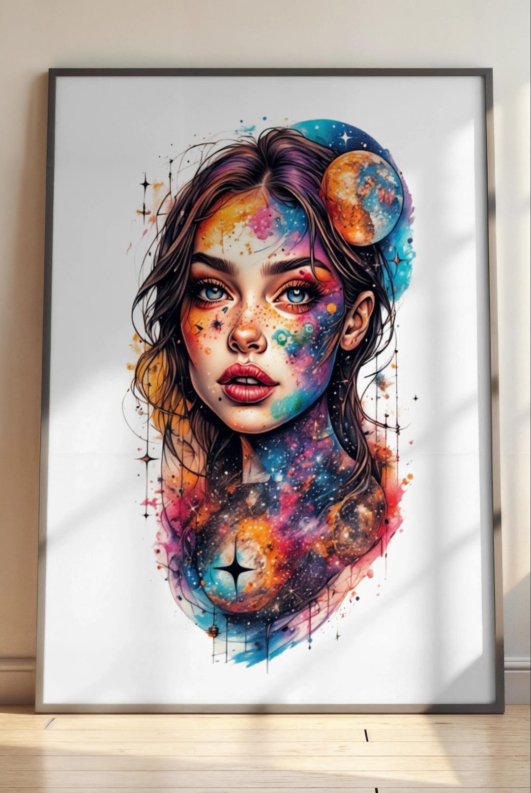 Cosmic Goddess Wall Art Print | Galaxy Woman Portrait | Celestial ...