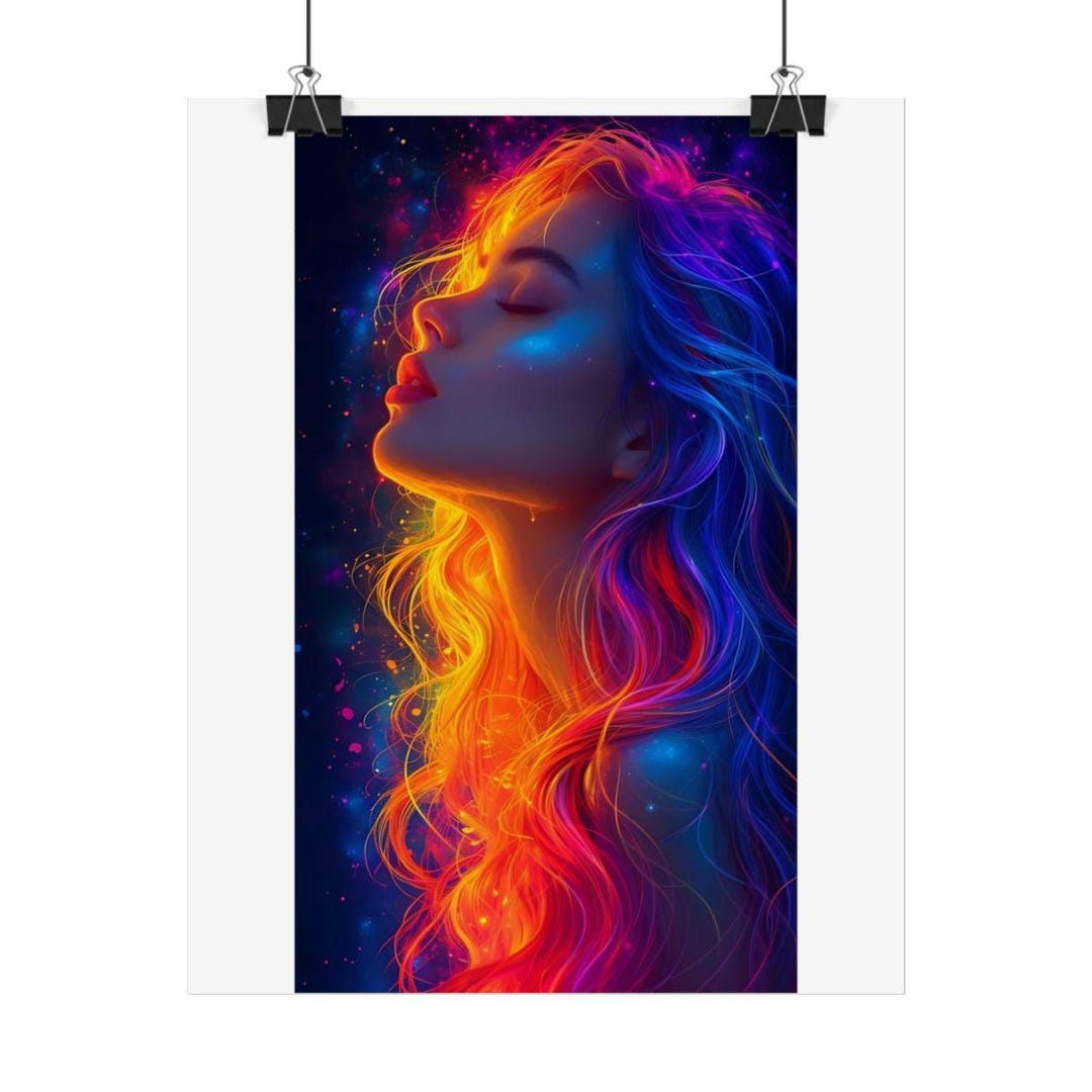 Cosmic Goddess Wall Art Poster, Neon Watercolor Female Portrait, Modern ...