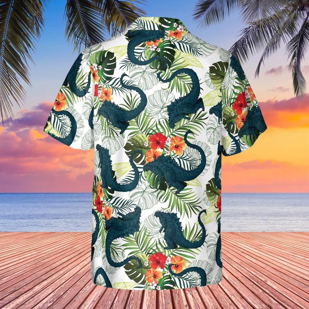Godzilla Hawaiian Shirt: Tropical Hibiscus Kaiju Aloha Shirt - Etsy
