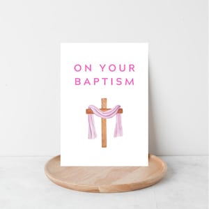Pink Cross Baptism Card: Girl&#39;s Gift, Blank 5x7 (Digital Download)