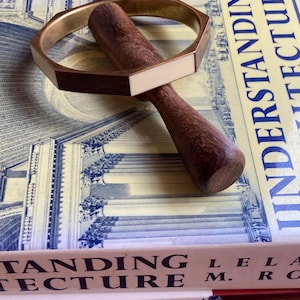 Modernist Octagonal Bangle | Rosewood Cream Inlay Brass Bracelet 2.5” Interior