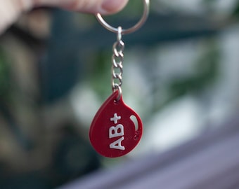 Blood Type Keychain | Blood Drop Design | Gift for Medical Professionals and Enthusiasts | 3D Printed