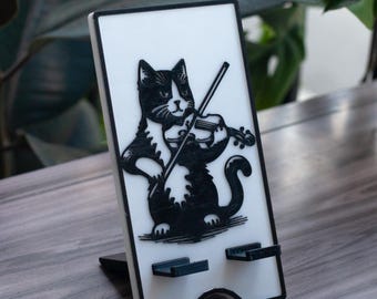 Meow-sical Phone Stand: Cat Playing Viola, compatible with Kindle, iPhone & Android
