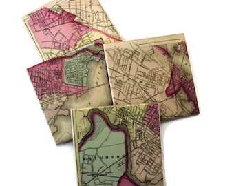 Cambridge Somerville Coaster Set_Custom Map_Personalized Tile Set_Hostess Gift_Custom Travel Gift_Wedding Gift_Coworker gift_for him