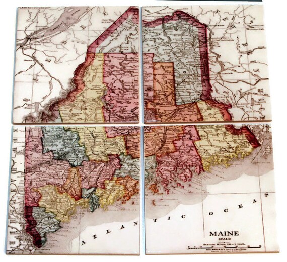 Maine Map Coasters.Tile Coaster Set.Maine Housewarming.Gifts under 50.Custom vacation present.wedding gift for him.custom moving gift
