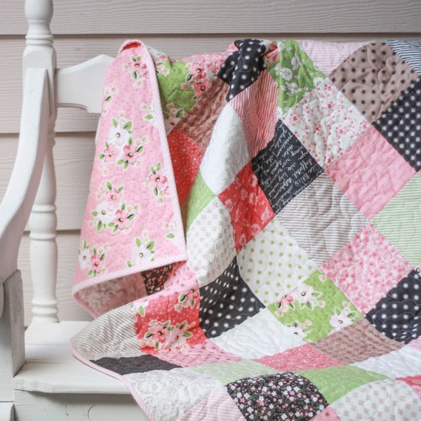 Baby Girl Quilt - Crib Quilt - Small Lap Quilt - READY TO SHIP - Homemade Quilts