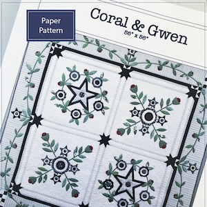 Coral and Gwen Quilt Pattern - Paper Pattern - Applique Pattern and Sticker - Ready to Ship