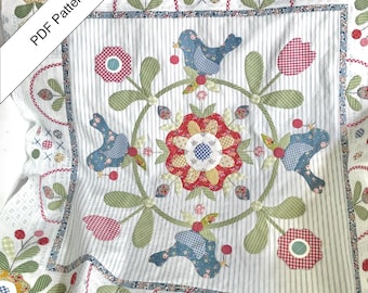Garden Tweets Applique Quilt PDF Pattern - Wall Hanging Table Topper (Digital Download)