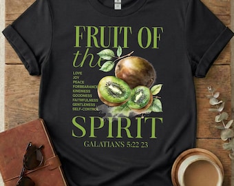 Maglietta "Frutto dello Spirito", Galati 5:22-23 Amore Gioia Pace, Maglietta vintage Kiwi, Simbolismo cristiano, Regalo con versetto biblico