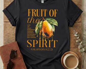 Maglietta con il Frutto dello Spirito, Galati 5:22-23 Amore Gioia Pace, Fette di Mango, Simbolismo Cristiano, Versetto Biblico - Regalo