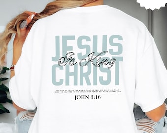 Camiseta "Jesús es Rey", camiseta cristiana para hombre, versículo bíblico de Juan 3:16, camiseta de fe "Jesús te ama", regalo cristiano para la iglesia