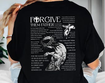 Camiseta con versículo bíblico "Perdona al padre", conjunto con la cruz de la Pasión de Cristo, declaración de fe en la Divina Misericordia, ropa urbana piadosa, camisa cristiana para hombre