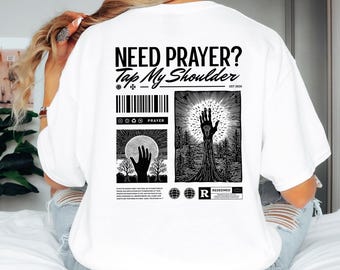 Camiseta "Toca mi hombro, necesito oración", "Oremos juntos", camiseta del equipo de la iglesia para apoyar la oración, ropa cristiana moderna para el estudio bíblico basada en la fe.