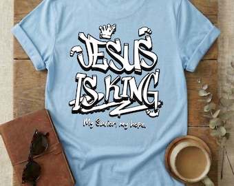 Camiseta "Jesús es rey", declaración de fe "Cristo es rey", "Jesús es el camino", seguidor de Cristo, regalo cristiano para hombre, camiseta extragrande de Jesús para hombre