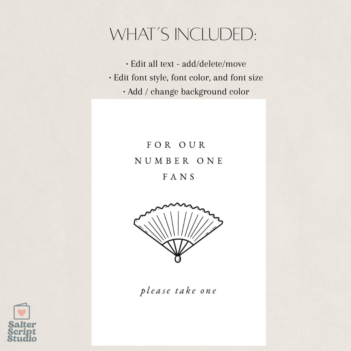 Printable Wedding Fan Sign, for Our Number One Fans, Ceremony Favor ...