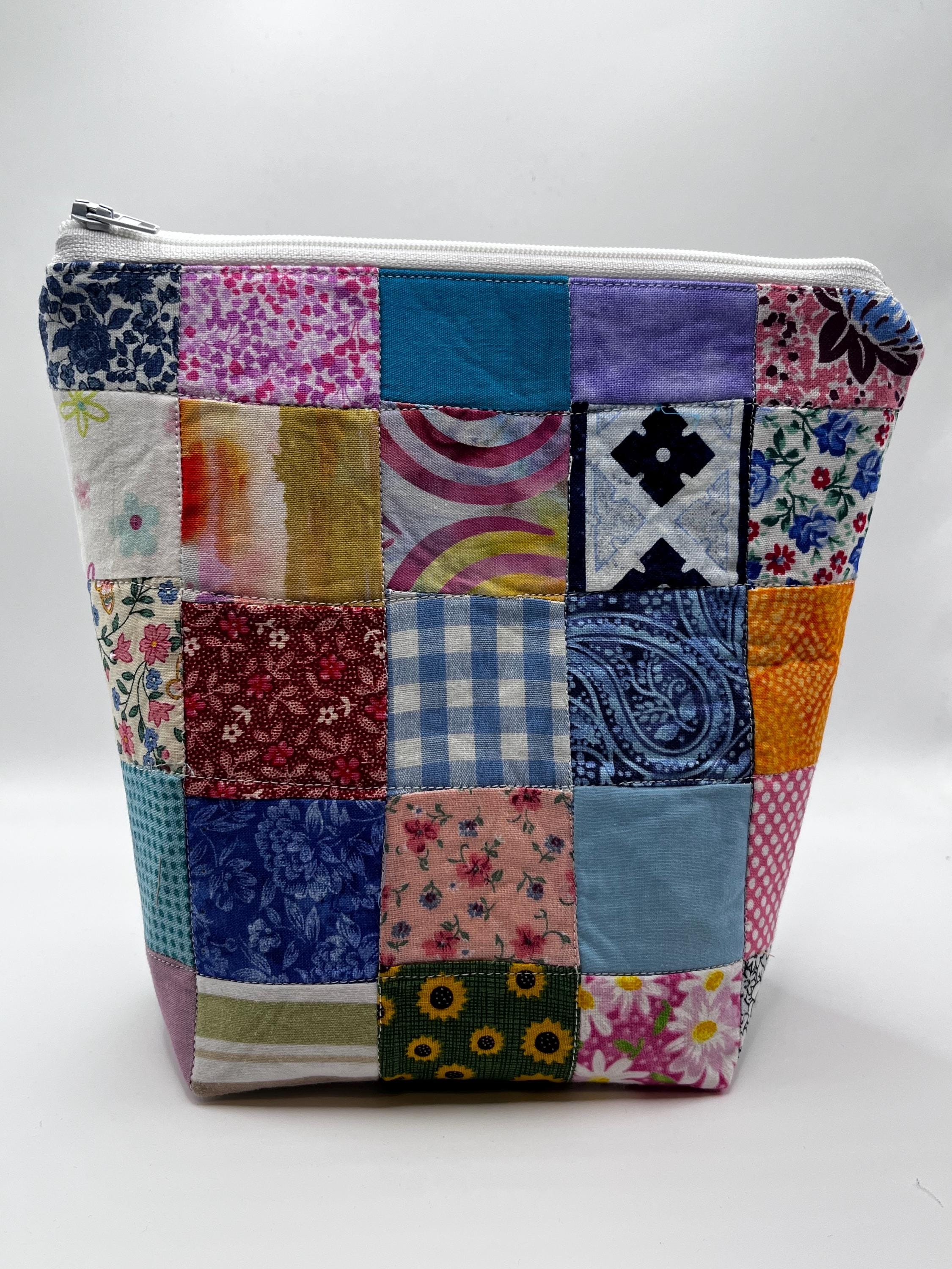 Patch Work Accessory Tall Bucket - Patchwork Pouch - Colorful | Handmade Quilted Pouch ...