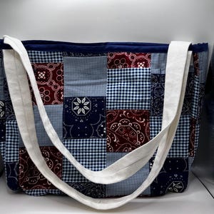 Square purse quilted -Red,white,blue patch work.