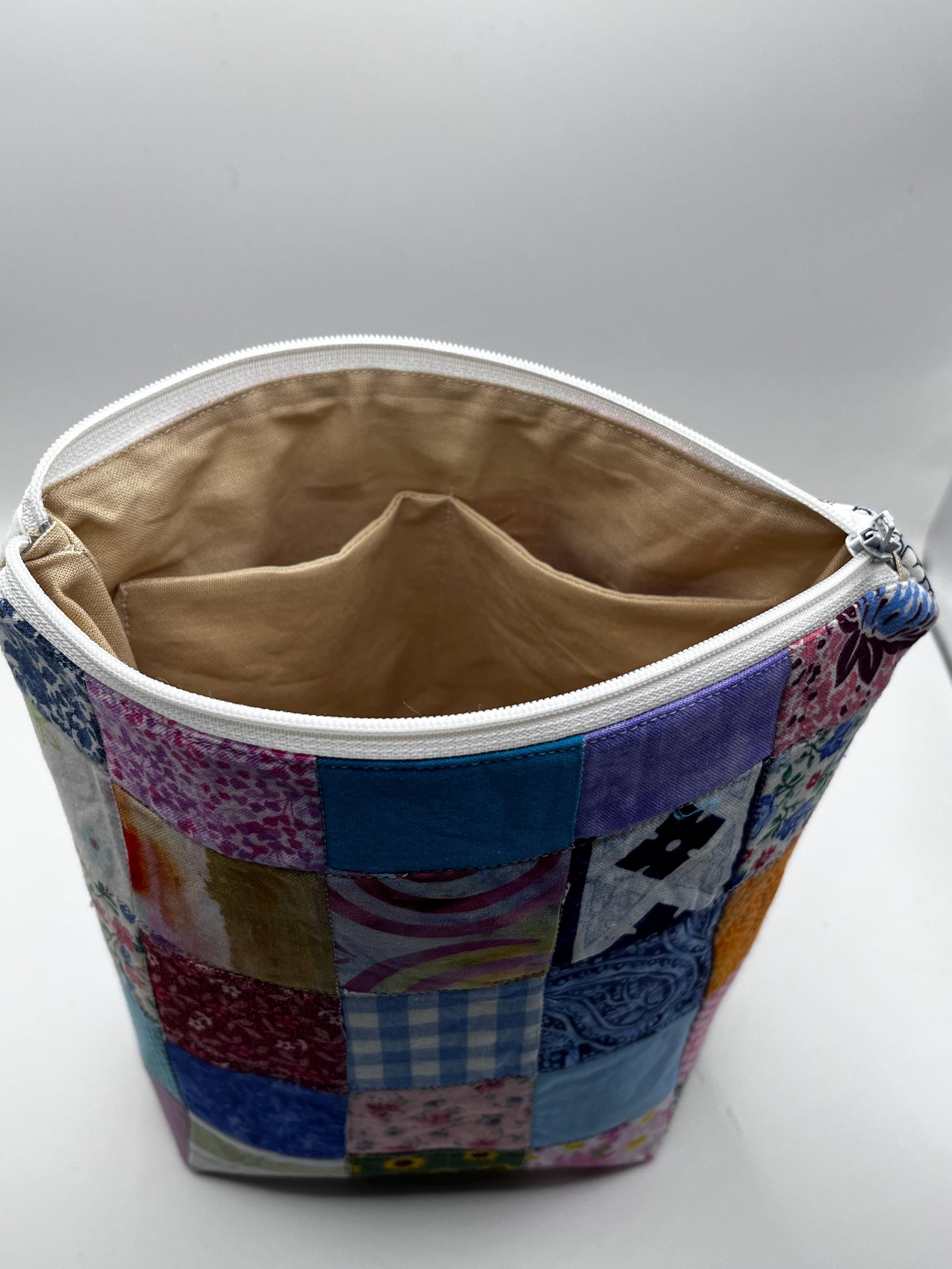 Patch Work Accessory Tall Bucket - Patchwork Pouch - Colorful | Handmade Quilted Pouch ...