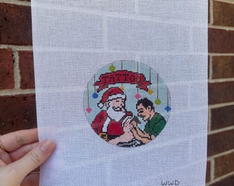 Handpainted Tattoo Shop Santa Needlepoint Canvas