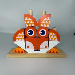 Montessori Wooden Animal Stacking Puzzle | Multi-Shape Block Matching Game for Toddlers