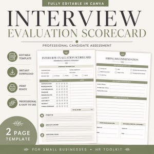Interview Evaluation Form | Candidate Scorecard | Hiring Recommendation | Editable Canva HR Template | Instant Download