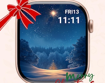 Silent Star Glow Minimal Christmas Apple Watch Wallpaper | Winter Night I PNG I JPG