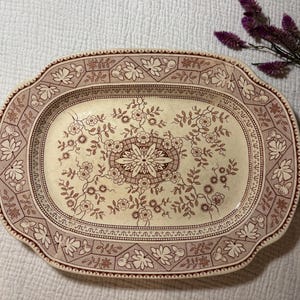 Antique Brown Transferware Platter – “Cordon” Pattern by S & S, Staffordshire England, circa 1900 ~ est. 125 years old!