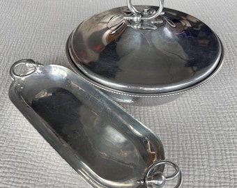 Buenilum Aluminum Serving Set | Covered Bowl, Oblong Tray, Mid Century Modern Serveware