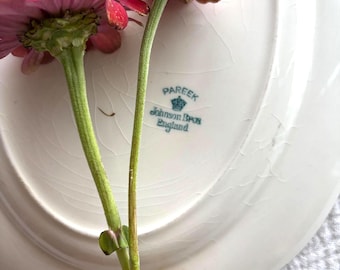 Vintage Johnson Brothers Pareek Platter: Floral Border, Yellow Trim