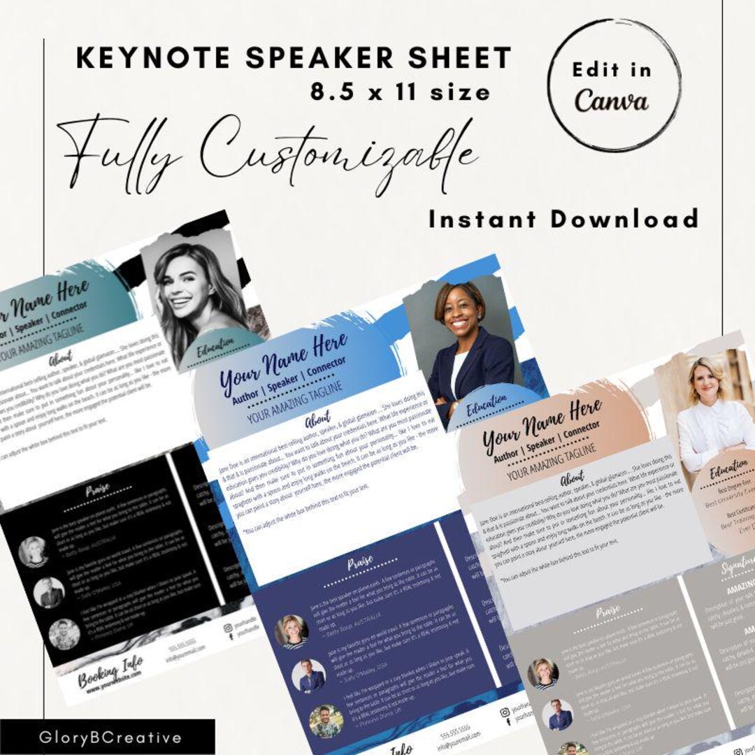 CANVA Keynote Speaker One Sheet Editable Template (2 Pgs) - Stand Out ...