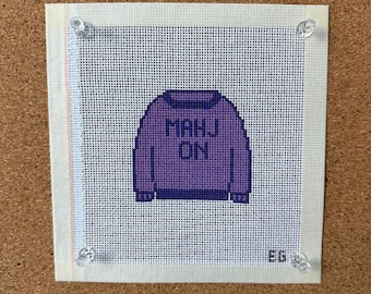 MAHJ ON SWEATER Needlepoint Hand Drawn Canvas