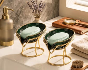 Jabonera de cerámica con forma de hoja, soporte para jabón con drenaje automático, decoración minimalista para baño y cocina.