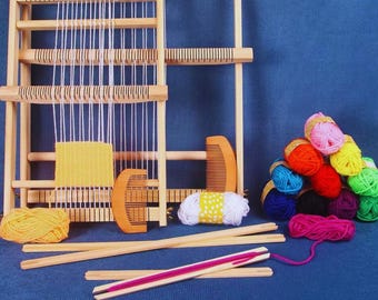 QJH Hölzerner Webrahmen mit Heddle Bar für Kinder Anfänger Tapisserie Bastelset