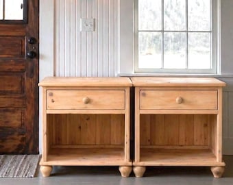 Pair of Pine Nightstands/end tables with bun legs  (Light Finish)