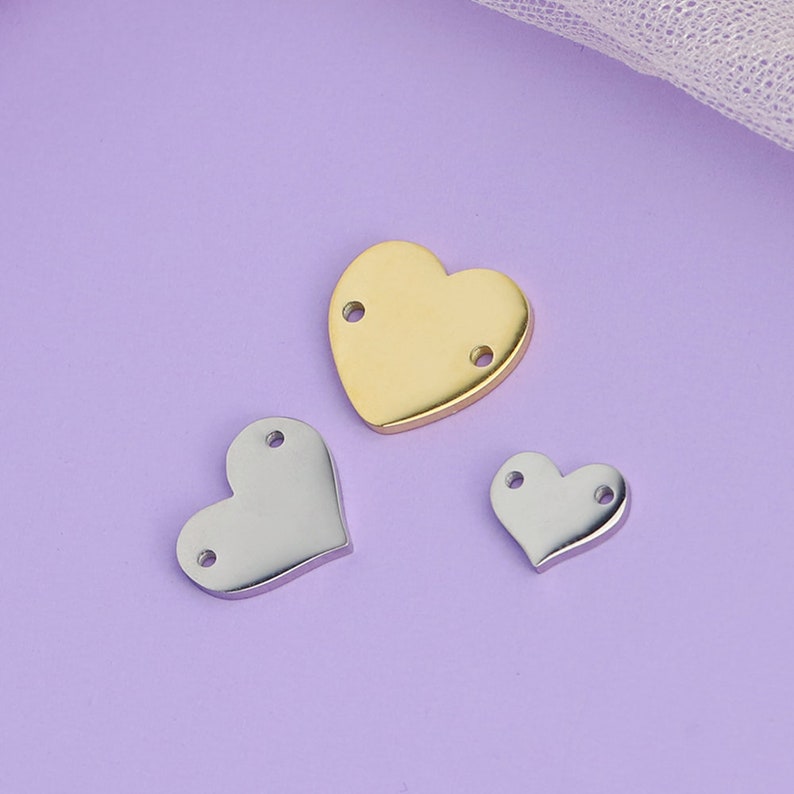 personalize two holes heart pendant-necklace bracelet heart connector steel two holes heart charms 50 pcs Customized mini Heart Connector