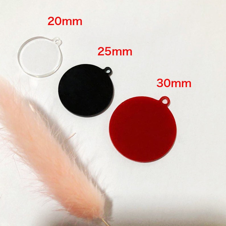 20mm 25mm 30mm disc 20 pcs Clear Acrylicl Round charms Round Acrylic Pendants-clear whiteblackred color