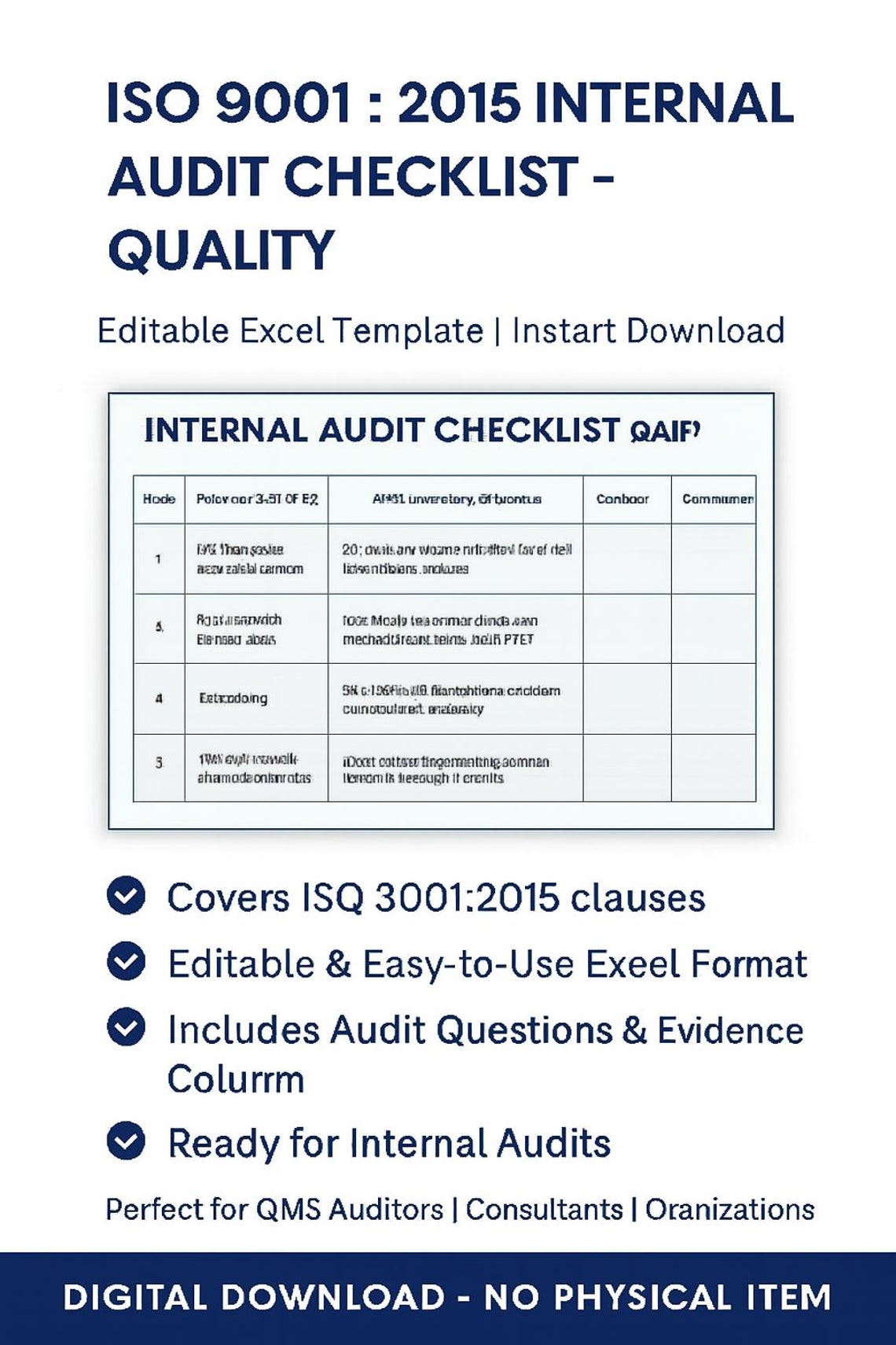 ISO 9001:2015 Internal Audit Checklist – Quality Department | Editable ...